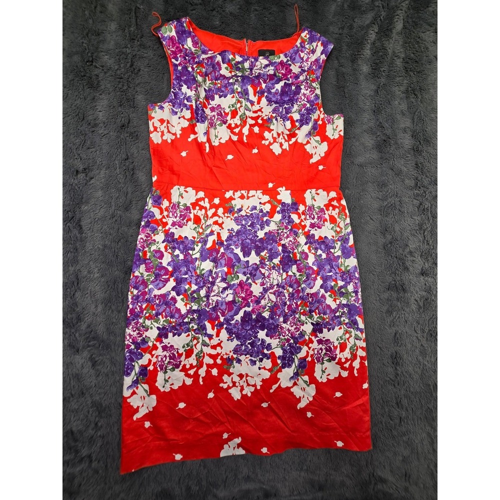 Adrianna Papell Womens Red Purple Floral Sleeveless Sheath Dress Size 14